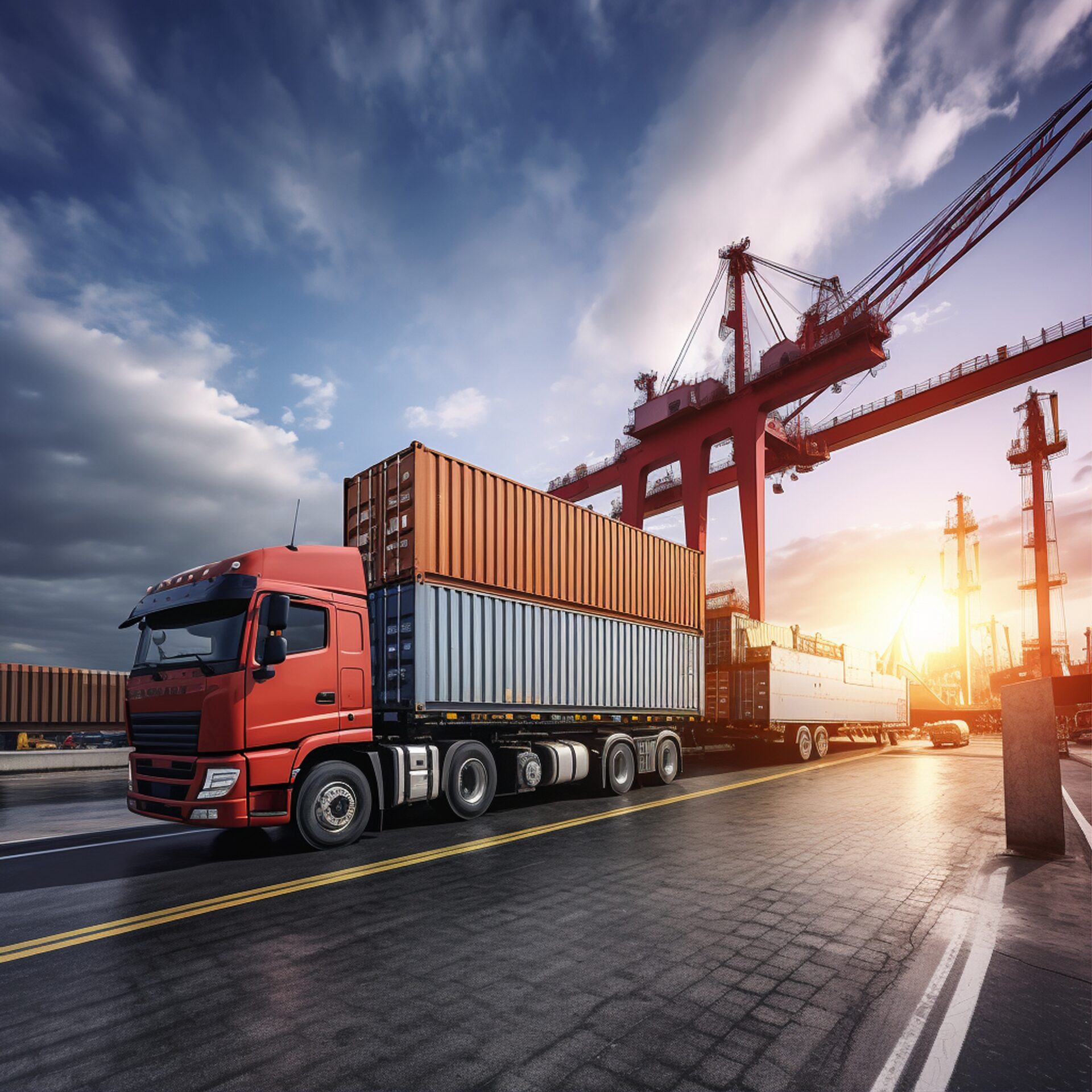 Container Truck in Ship Port for Business